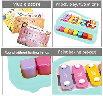 2 in 1 Baby Piano Xylophone Toy, 8 Multicolored