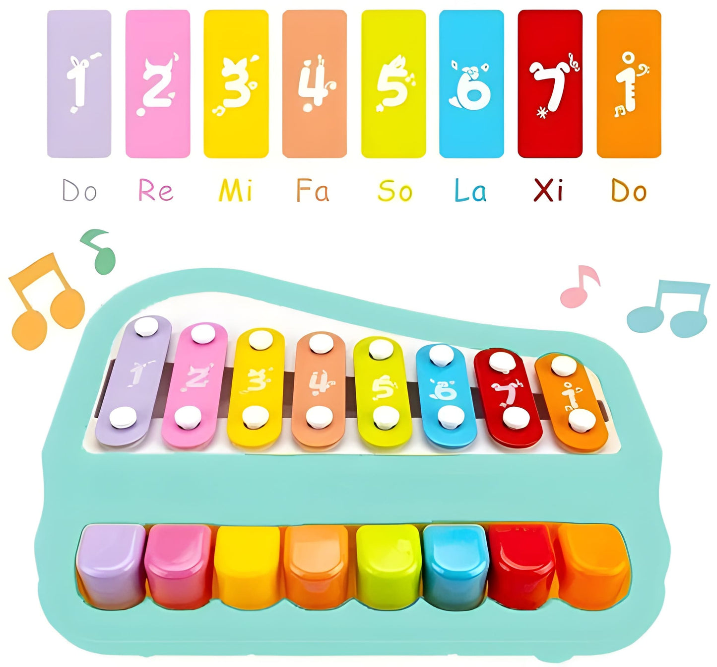 2 in 1 Baby Piano Xylophone Toy, 8 Multicolored
