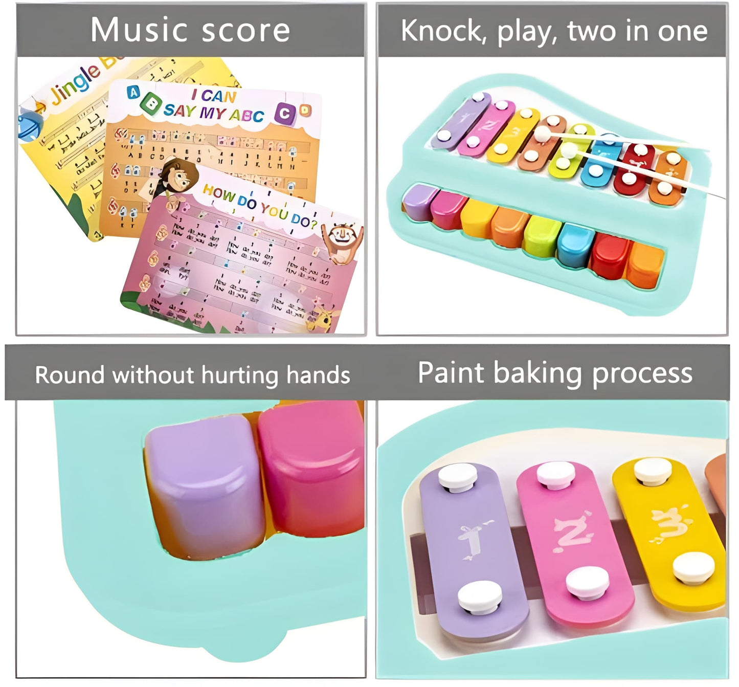2 in 1 Baby Piano Xylophone Toy, 8 Multicolored
