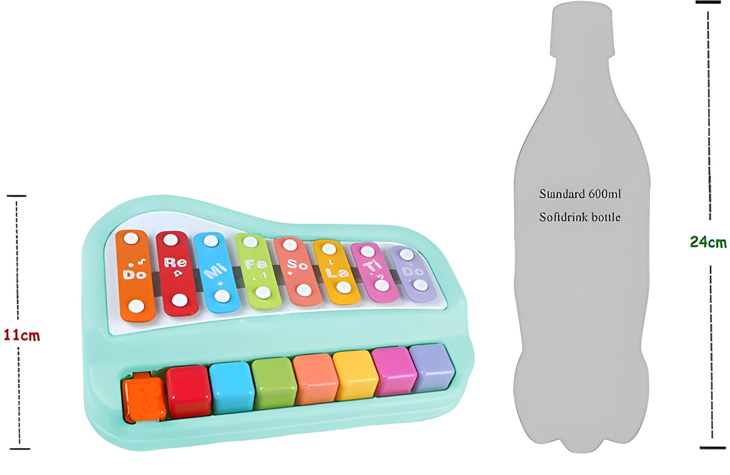 2 in 1 Baby Piano Xylophone Toy, 8 Multicolored