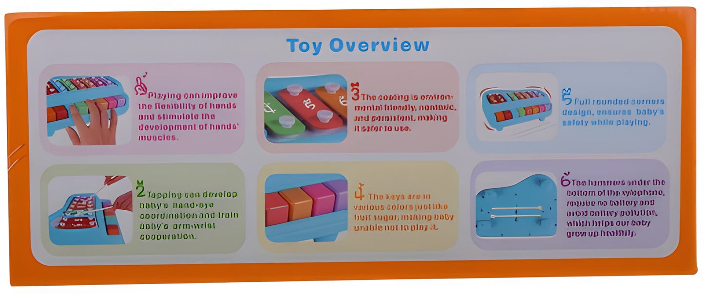 2 in 1 Baby Piano Xylophone Toy, 8 Multicolored